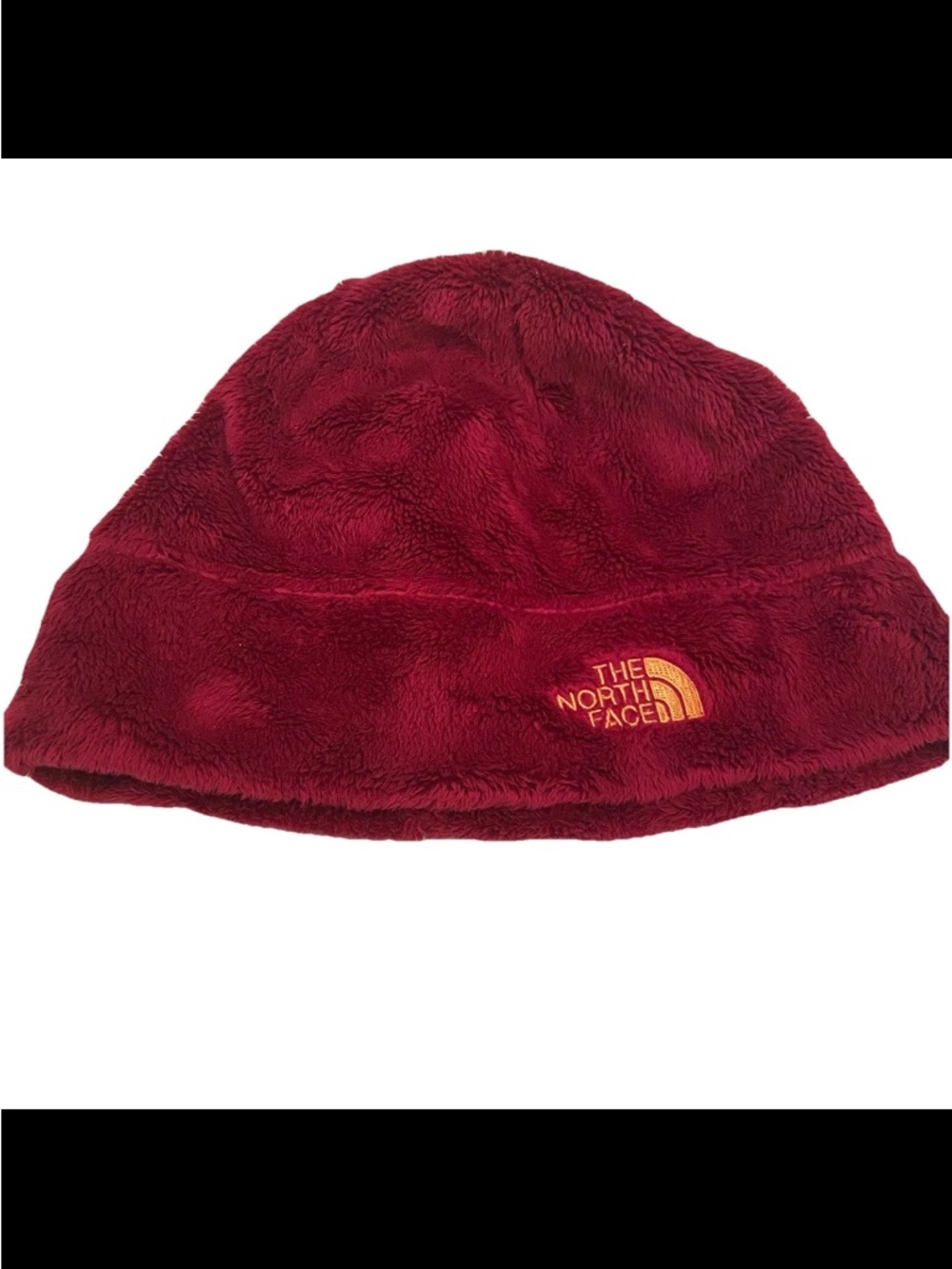 The North Face Women’s Osito Fleece Beanie In Red with Orange Logo.
